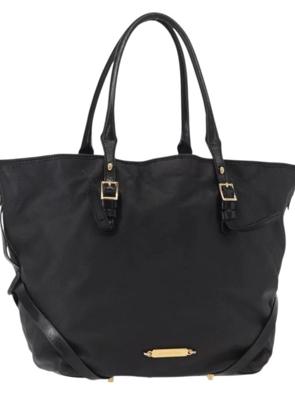 BURBERRY Tote Bag Leather Black Gold Auth - Picture 1 of 16